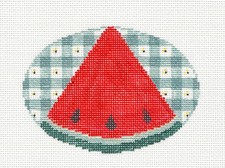Watermelon Slice Oval Ornament handpainted Needlepoint Canvas Kathy Schenkel