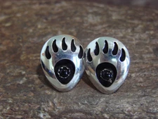 Native American Sterling Silver & Onyx Bear Paw Stud Post Earrings - Parker