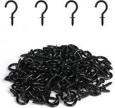 Small Screw Hooks, 1/2 Inch Metal Screw in Hooks, Black, 100 Pcs
