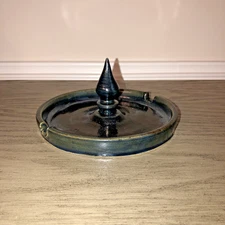 Ceramic Black  Ashtray  Spade Symbol Cigarette Cigar Ebony Barware 6 "