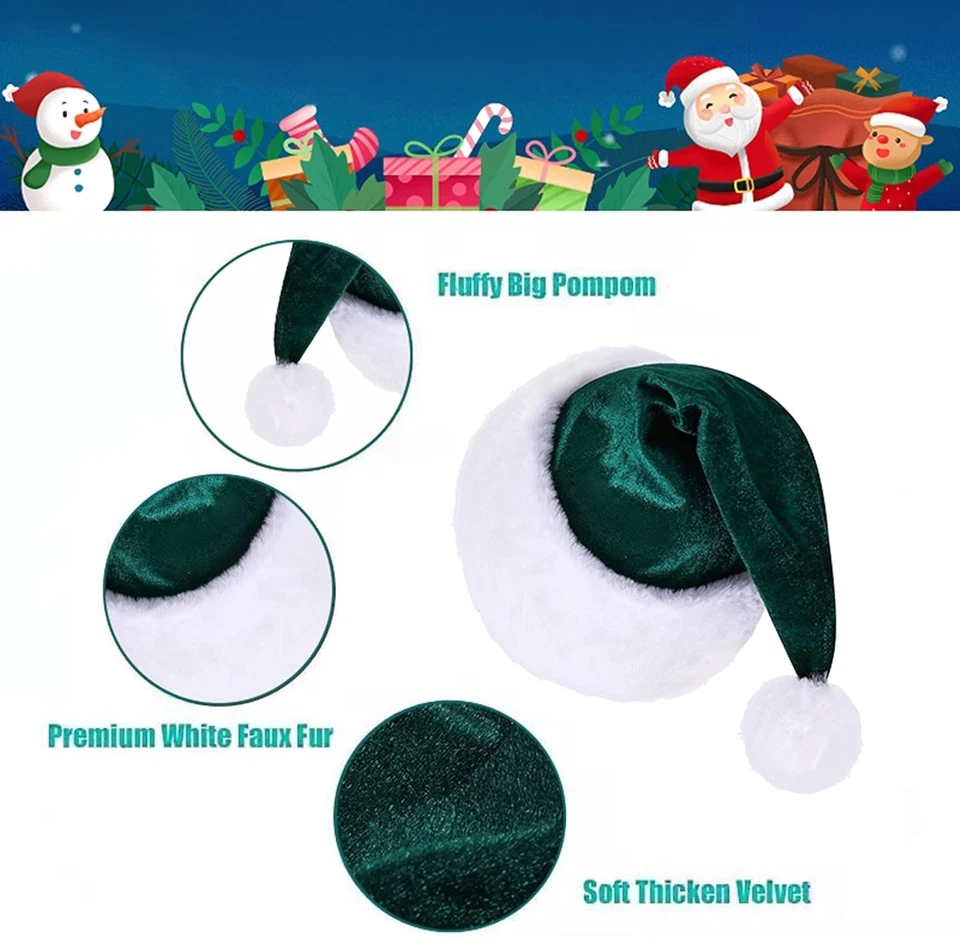 Wine Red Velvet Santa Hat for Adults Thick Plush Christmas Holiday Costume - Image 4 of 4