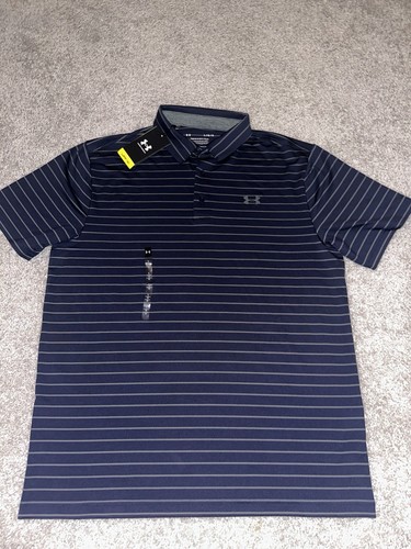 Under Armour Playoff Tour Stripe Polo Shirt Men's Size Large NWT Navy Gray