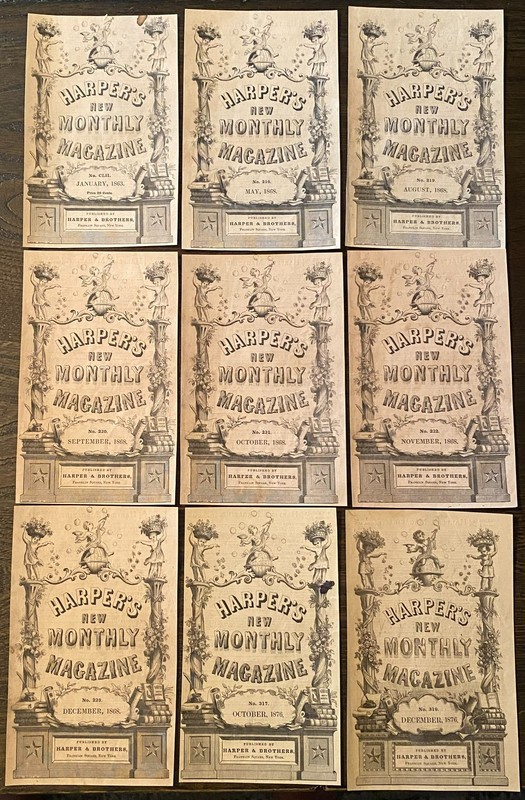 Antique 1863-1876 HARPER'S Magazine COVERS ONLY Vtg Victorian Typography Art Lot