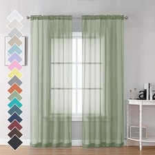 Sheer Curtains 90 Inches Long 2 Panels - 42"W x 90"L Pack of 2 Sage Green