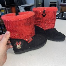 Disney Minnie Mouse black and red boots girls Size 8