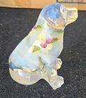 Fenton Rare Opalescent Glass Labrador Dog Hand Painted Floral Signed By Artist