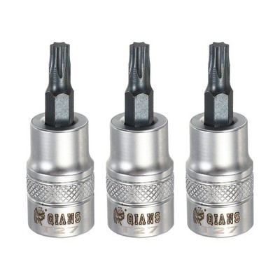 3Pcs Torx Bit Socket T27 3/8'' Drive 1.97'' Length S2 Steel Bit CR-V Socket