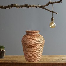 Retro Style Rattan Vase Wicker Vases Decor Flowerpot Holder Tablet Centerpiece