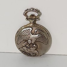 Pocket Watch Quartz Gold Tone American Eagle Theme on Case