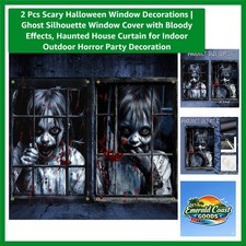2 Pcs Scary Halloween Window Decorations Ghost Silhouette Window Cover with...