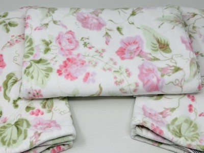 Laura Ashley MORNING GLORIA Velour Pink Green Floral Bath Hand Towel Set 3pc