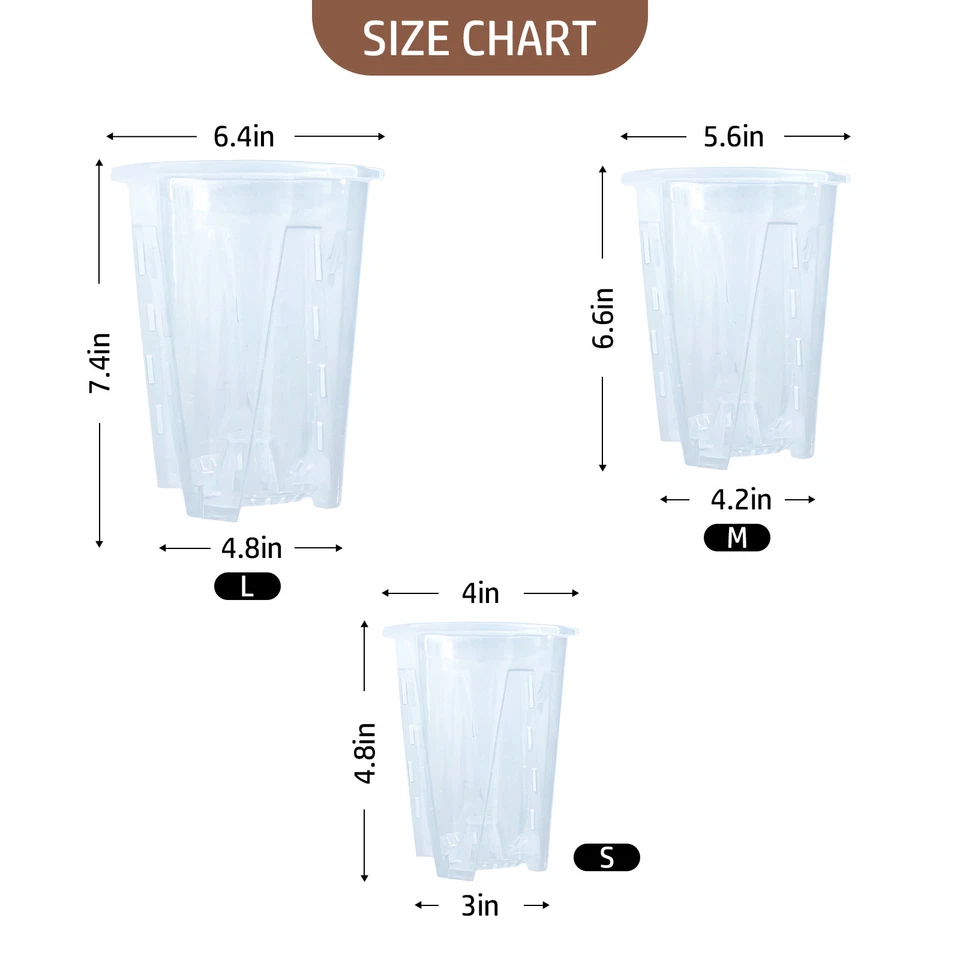 Macetas transparentes de plástico grueso para plantas de 4"/5,6"/6,4" con bandeja para orquídeas Foto 2 de 4
