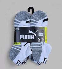 PUMA Mens Socks Low Cut Cushioned Arch Support 6 Pair Shoe Size 8-12 White
