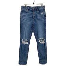 American Eagle Comfort Stretch Waistband Distressed Medium Wash Mom Jean SIZE 4R