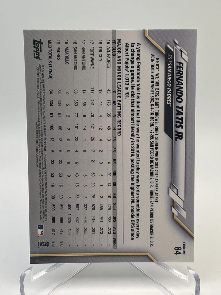 Fernando Tatis 2020 Topps Chrome Ben Baller Rookie Gold Cup Card #84 PADRES HOT - Image 2 of 2