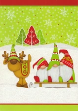 Christmas Card Reindeer and Elf Glitter Holly Jolly Christmas & Bright New Year