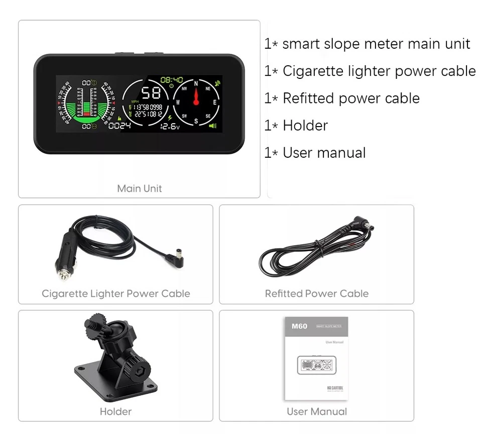 Car Digital GPS Speedometer HUD Gauge Inclinometer Compass Slope Meter Level USA - Image 2 of 4