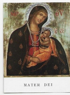 VINTAGE GEBETSBUCHKARTE: IKON DIE MUTTER GOTTES ~ signiert Pater JOHN MILBURN 1978