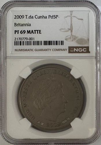 2009 Tristan da Cunha Palladium £5 Britannia NGC PF-69 Matte