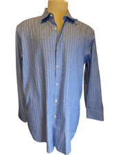 Boss Shirt for Men Button Down Sharp Fit Striped Sz 17 Cotton Blue Multicolor