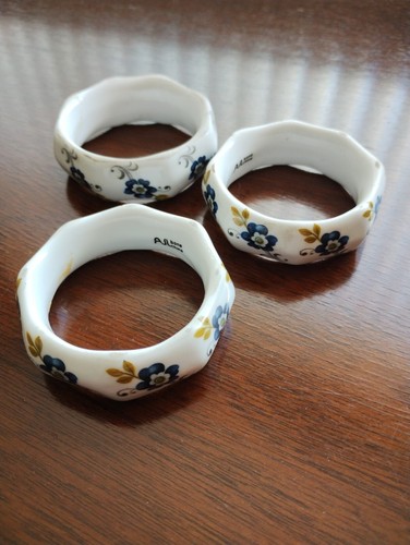 3 x Floral Bone China Napkin Rings
