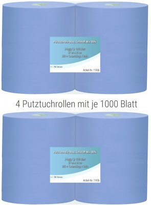 4x 1000 Blatt Putztuchrolle Werkstatt PROFI Putzpapier blau Putzrollen 37cm