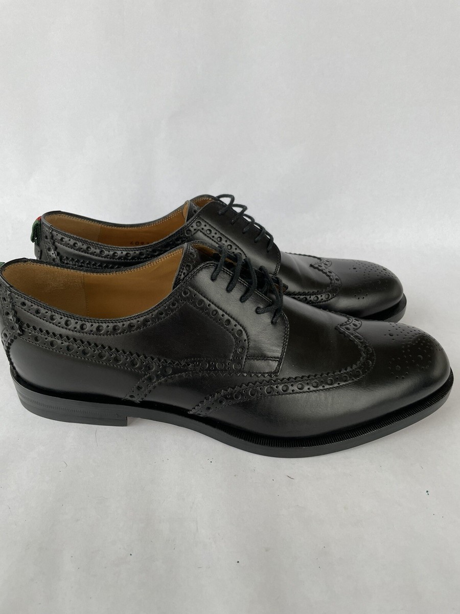 Gucci Signature Stripe Black Wingtip Brogue Oxfords Mens G  display picture 1