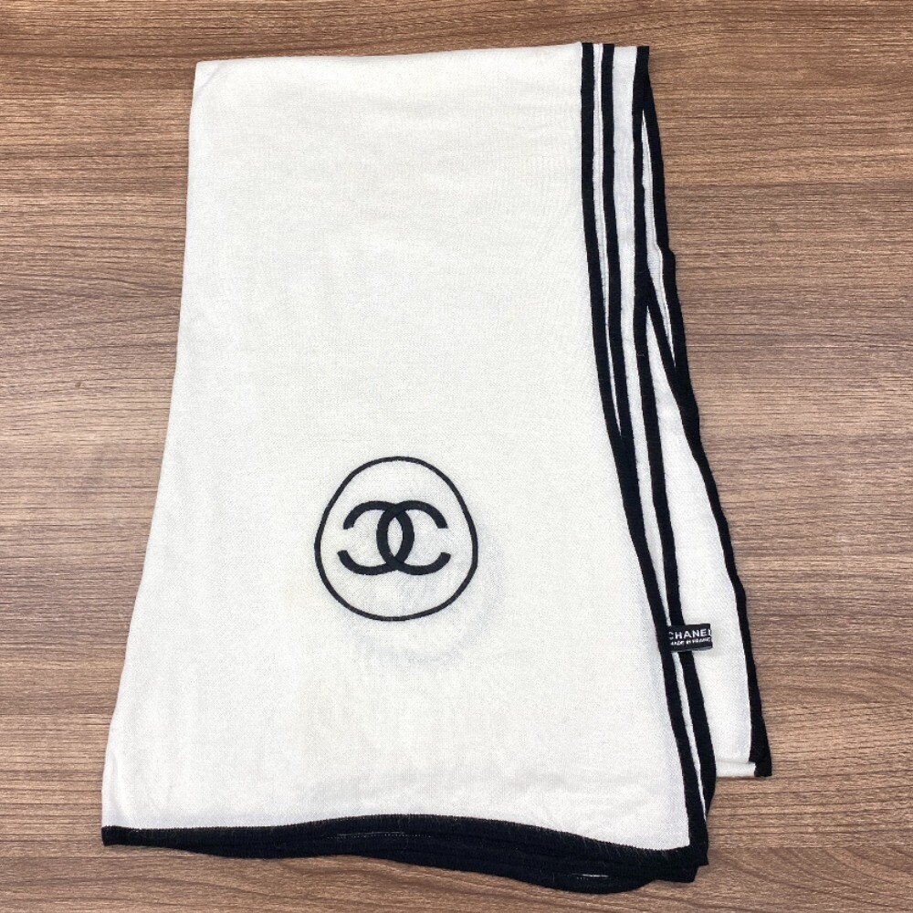 CHANEL Scarf shawl White Black [USED] | eBay