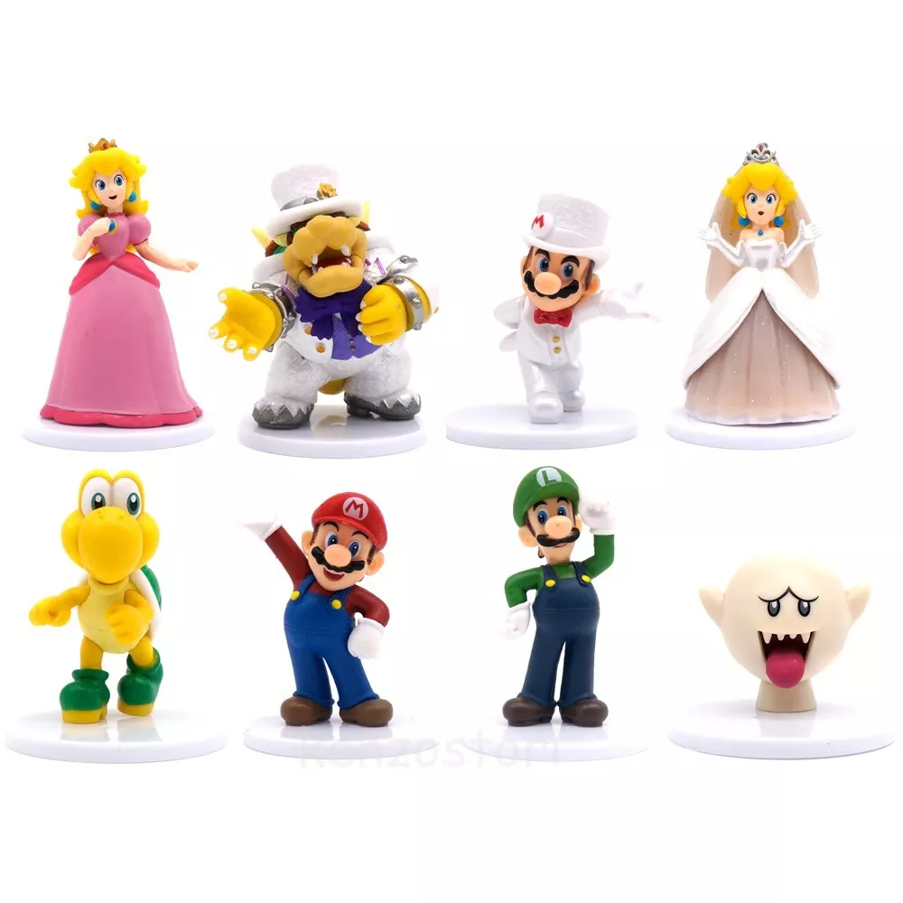 8PCS Super Mario Odyssey Wedding Mario Princess Peach 3.5 Action Figure  Toy Set