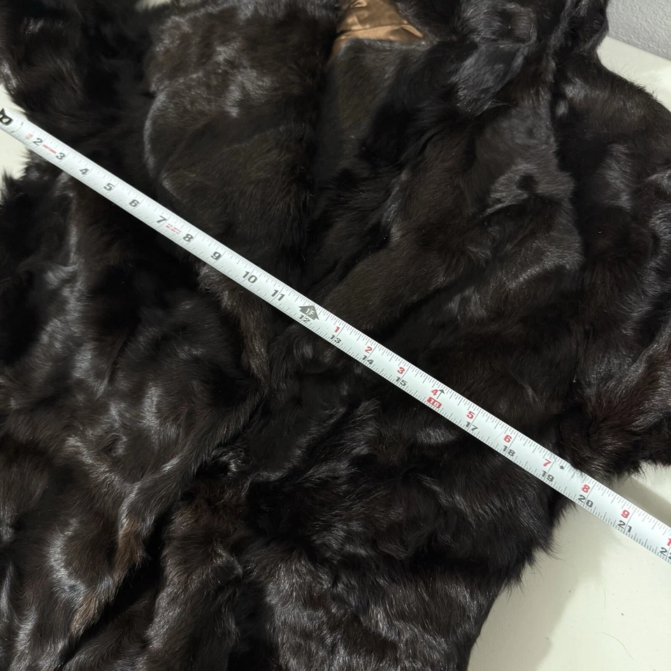 VTG Women Sz M Rabbit? Long Fur Coat Jacket Dark Brown Hook Loop Closure - Image 2 of 4
