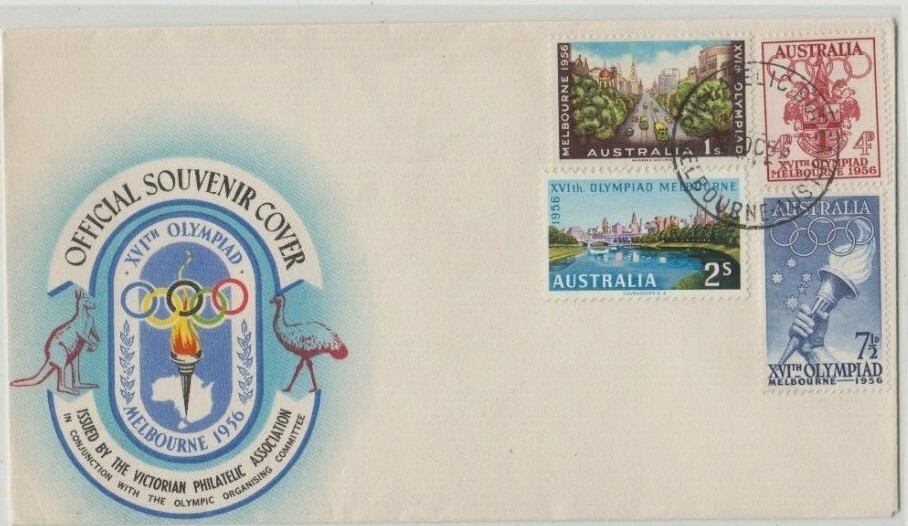 1956 Australia Olympic Games stamp set of 4 with Philatelic Bureau logo