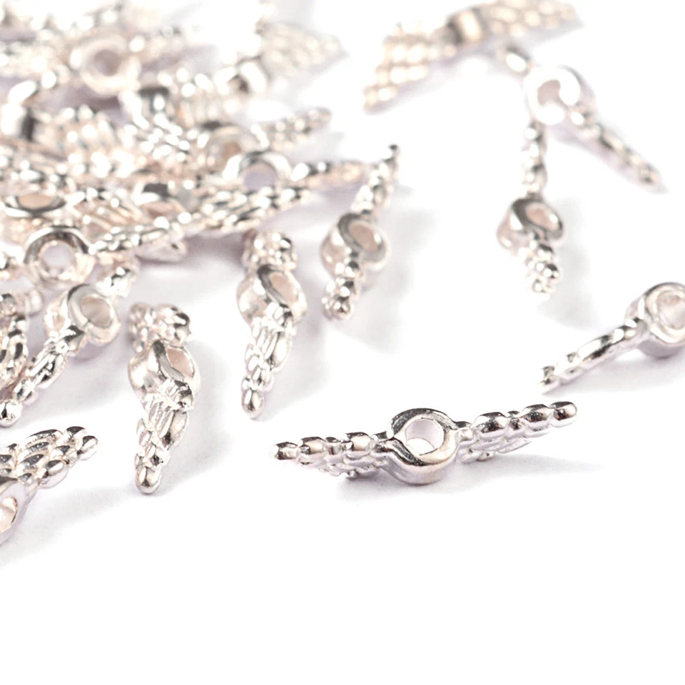 Dije de ala de ángel de aleación tibetana 2000 cuentas plata espaciador suelto sin níquel 12x3 mm Foto 2 de 3
