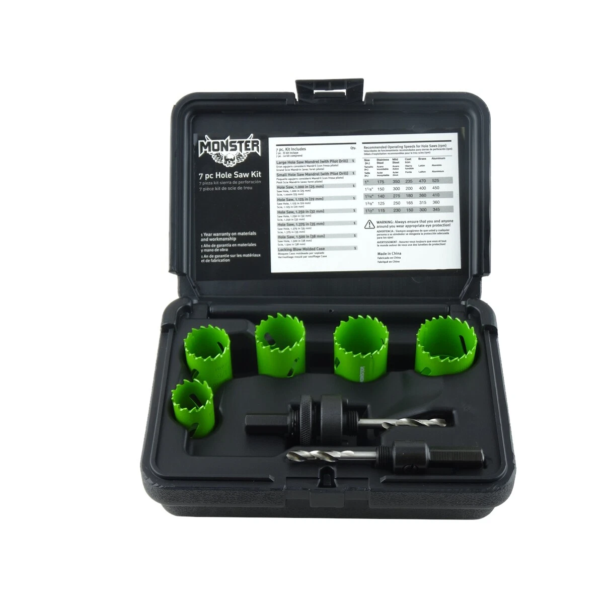 Monster 7 Piece Hole Saw Kit With Arbors Drill Tool Bit New Free