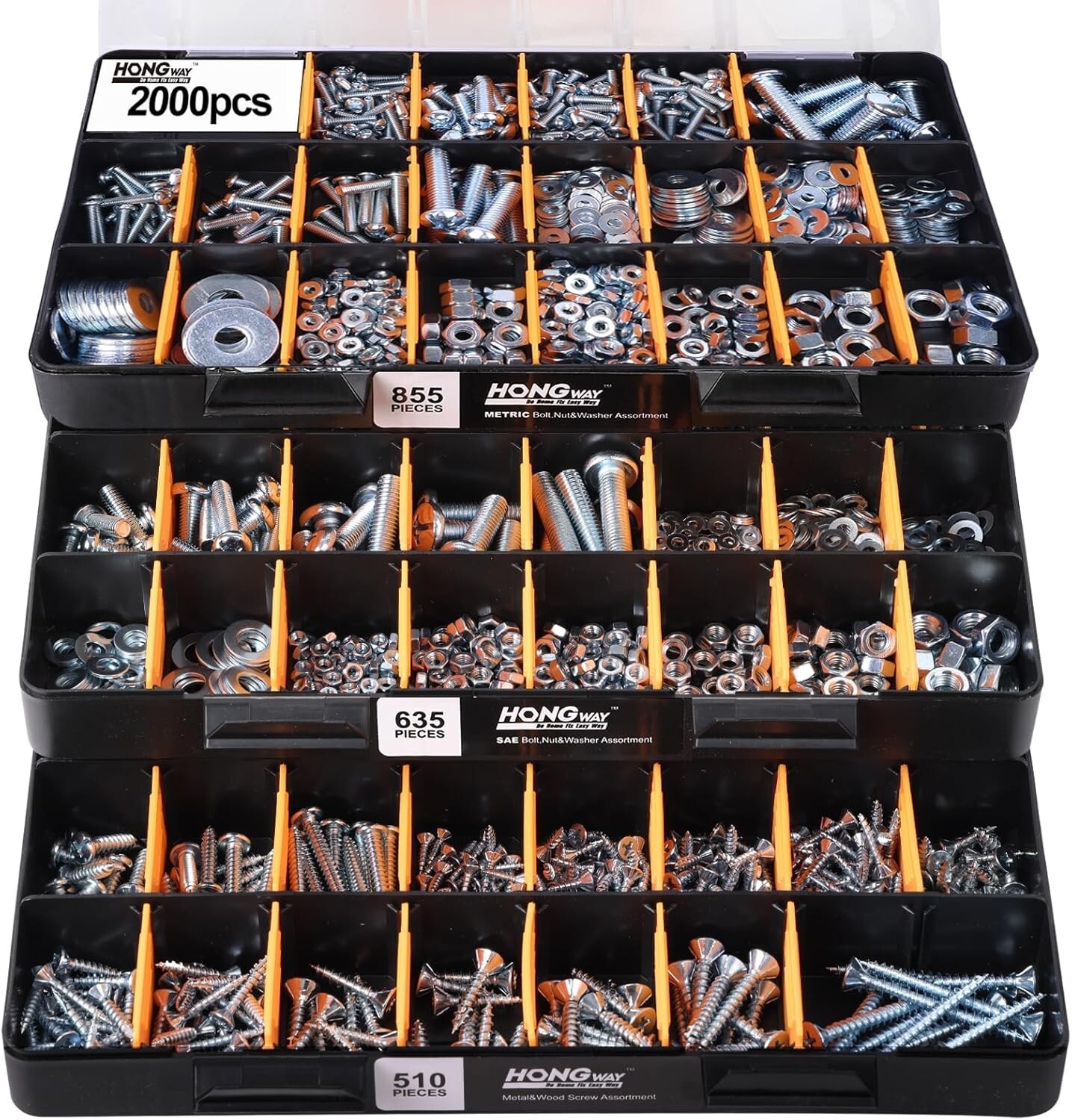 Ultimate Hardware Organizer: 2000pc Nuts & Bolts Assortment with Stackable Trays