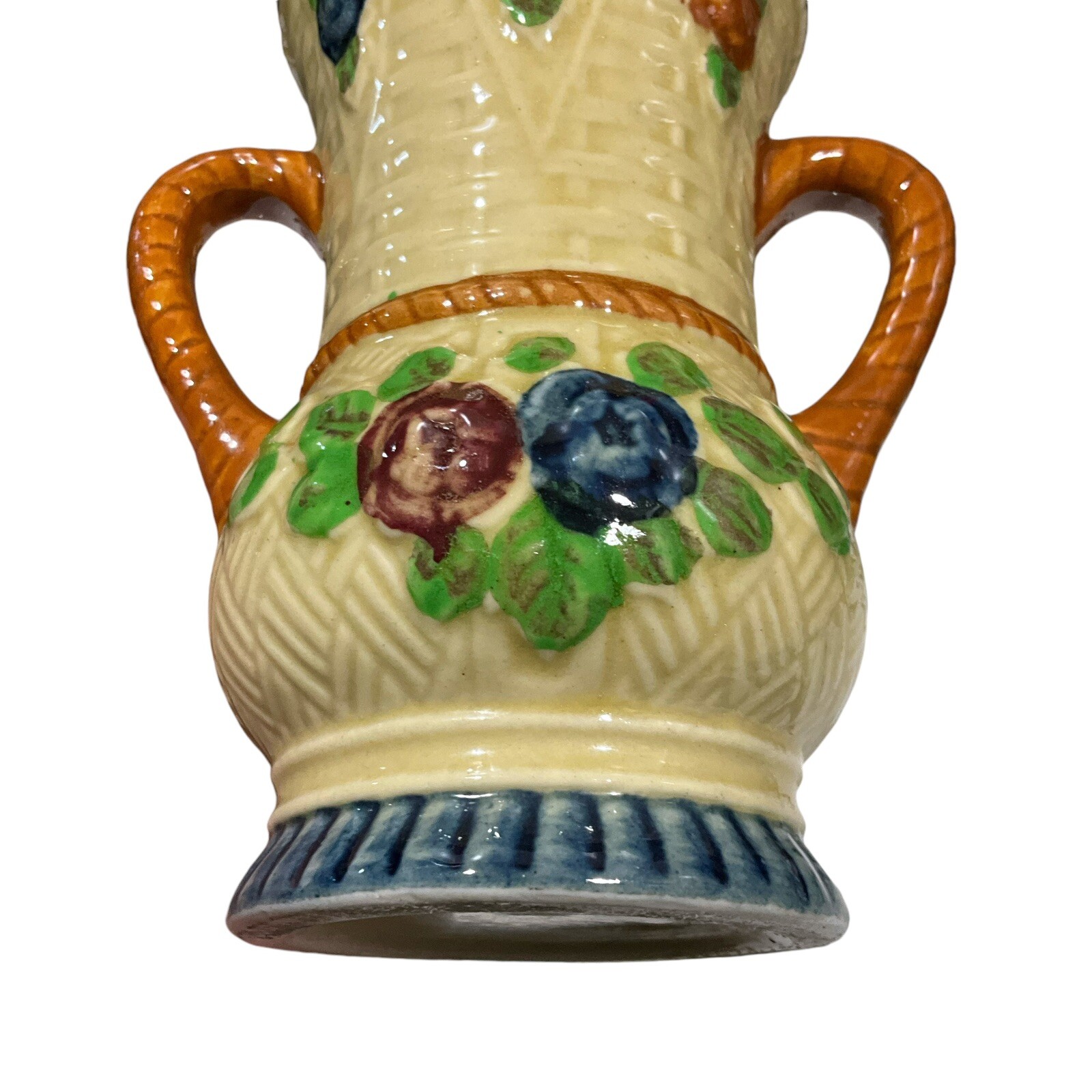 Vintage Maruhon Ware Glazed Handpainted Double Handle Flower Vase 5”