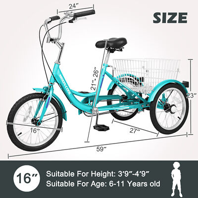 NAIZEA Tricycle 16in Single Speed 3-Wheel Bicycle with Cargo