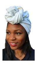 Off White African Head wrap with Gold Trim