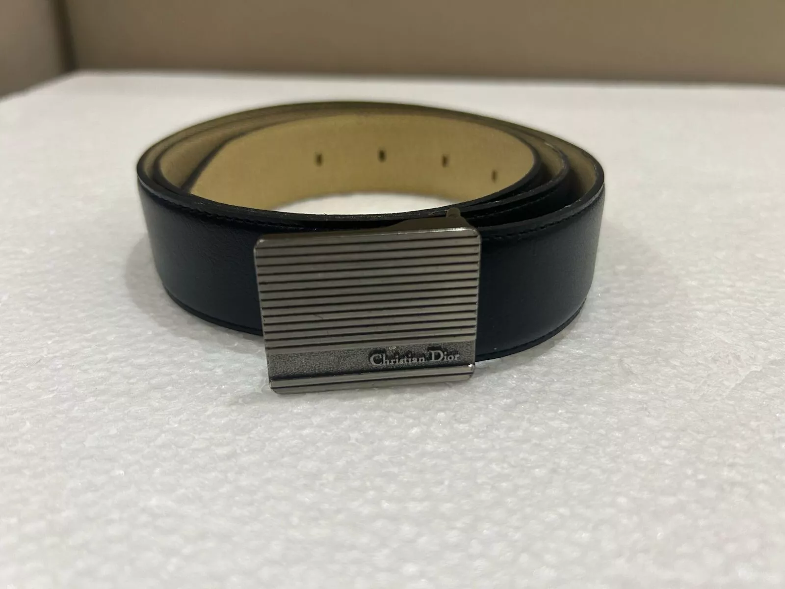 S16# Ceinture Christian Dior cuir noir taille 36 pour homme longueur :37 pouces