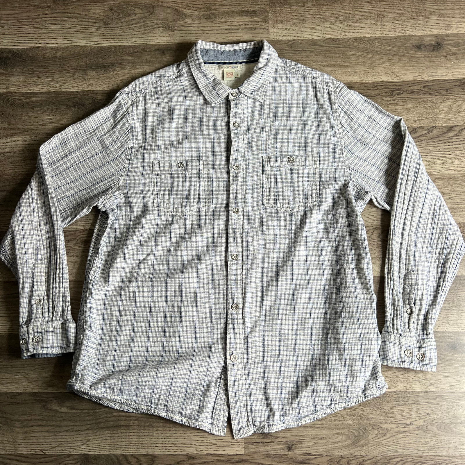 Carbon 2 Cobalt Shirt Mens Large Long Sleeve Button Up Textured Cotton Collared