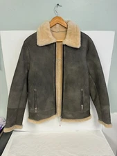 Buffalo Jackson SHEARLING LEATHER BOMBER JACKET S-M Large New PROTOYPE Grey Sand