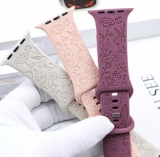 Lot 3 Flower Engraved Band Silicone Sport Strap Apple iWatch Ultra SE Series 1-9