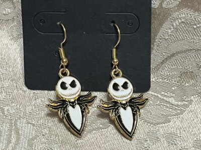 Jack Pumpkin Skeleton Nightmare Halloween Charm Gold Dangle Fun Earring Set