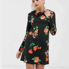 ASOS women's design tall long sleeve cowl shift dress pansy print size 8 NWT