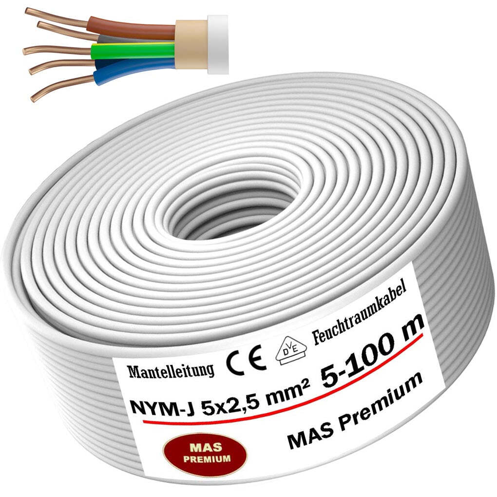 NYM-J 5x2,5mm² Mantelleitung – Elektrokabel In Meterware (25m), VDE-zertifiziert, Grau