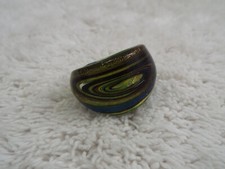 Green Blue Gold Glass Ring Size 7.5 A30