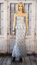 Alice + Olivia Penelope Gown Maxi Dress White Black Lace Beaded Mermaid Peplum