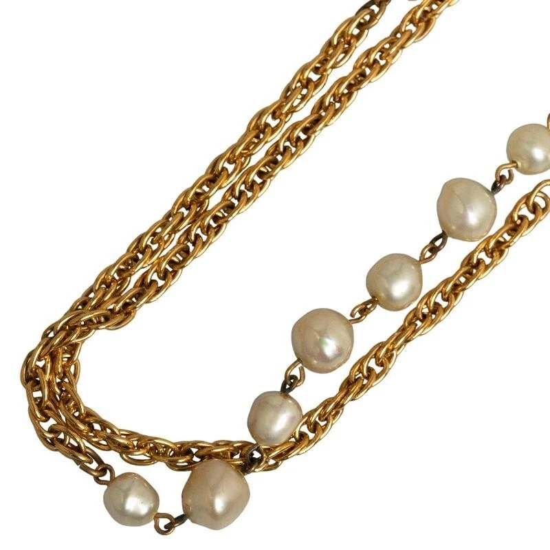 Collar Chanel Vintage Coco Mark Imitación Perla Cadena Larga Dorado Damas #O1244 Foto 2 de 4