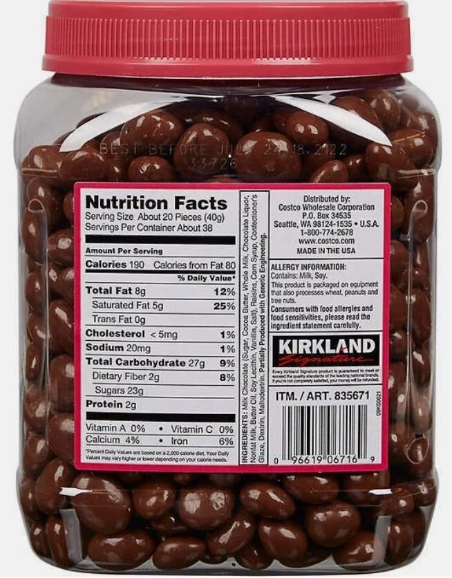 Nuevo Kirkland Pasas de Chocolate con Leche - Snack de Pasas Cubierto de Chocolate, 3.4 lb Foto 2 de 2