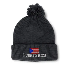 Pom Pom Beanies for Women Puerto Rican Flag Puerto Rico Embroidery Skull Cap