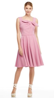 GAL MEETS GLAM Zoe Pleated Bow A-Line Dress in Desert Rose Size